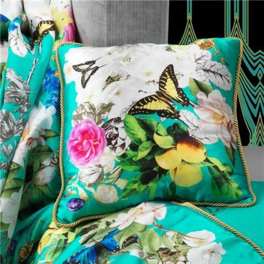 Roberto Cavalli Blaze Silk Cushion Teal 40X40Cm | * Hot