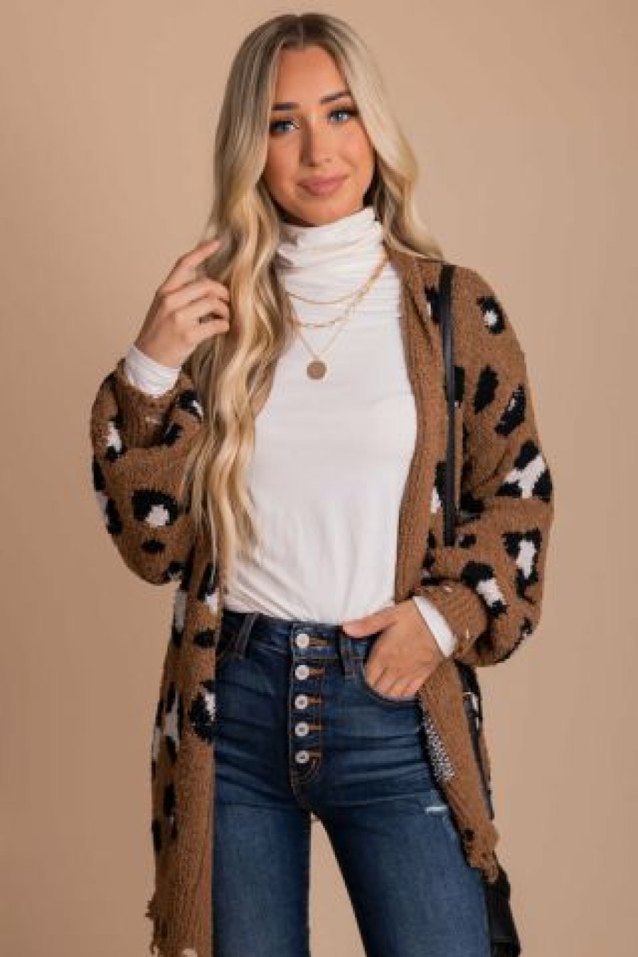 Very J Run Wild Leopard Print Cardigan | * New