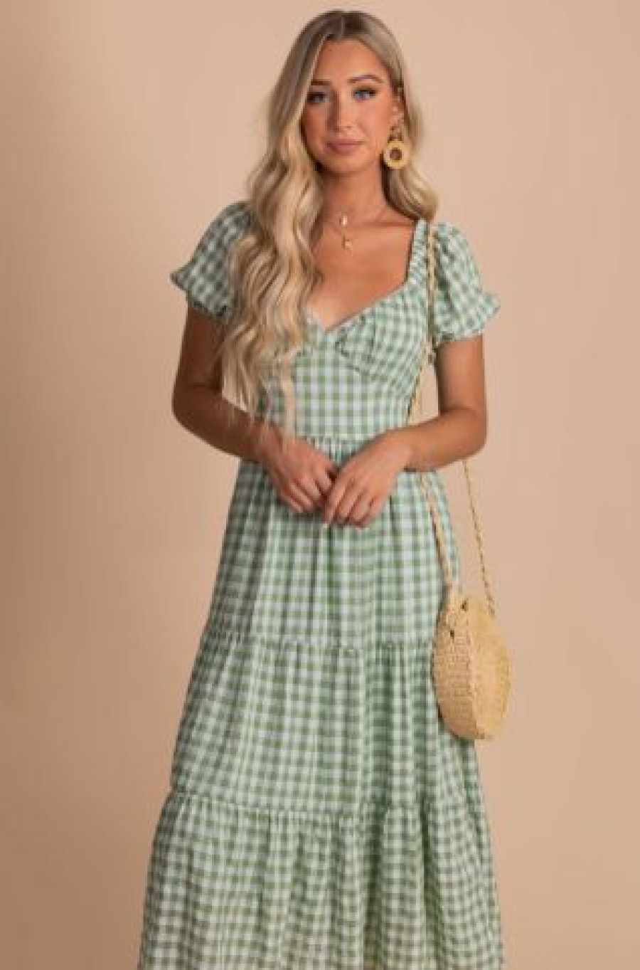 In Loom Second Nature Puff Sleeve Gingham Midi Dress | * Best