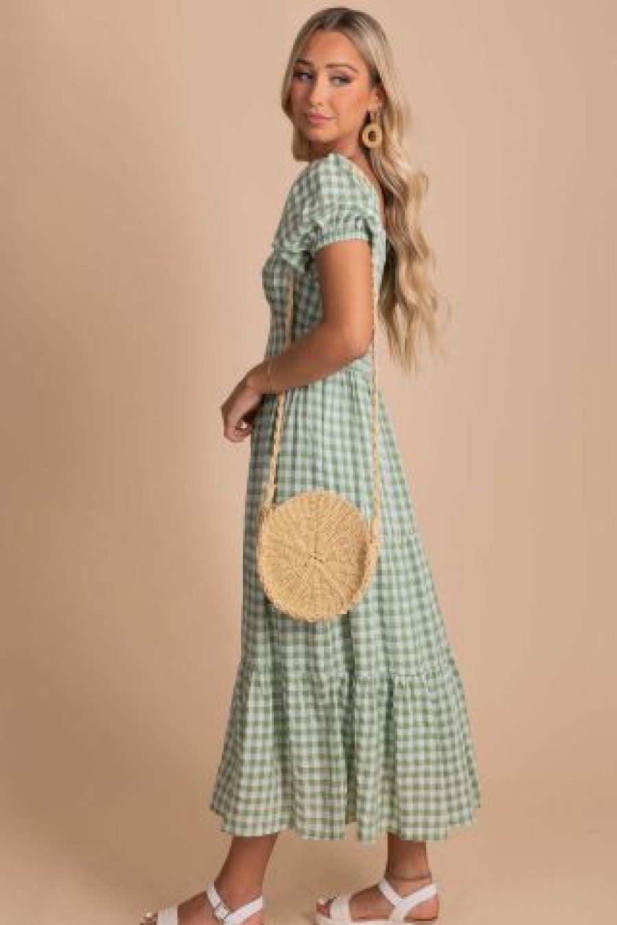 In Loom Second Nature Puff Sleeve Gingham Midi Dress | * Best