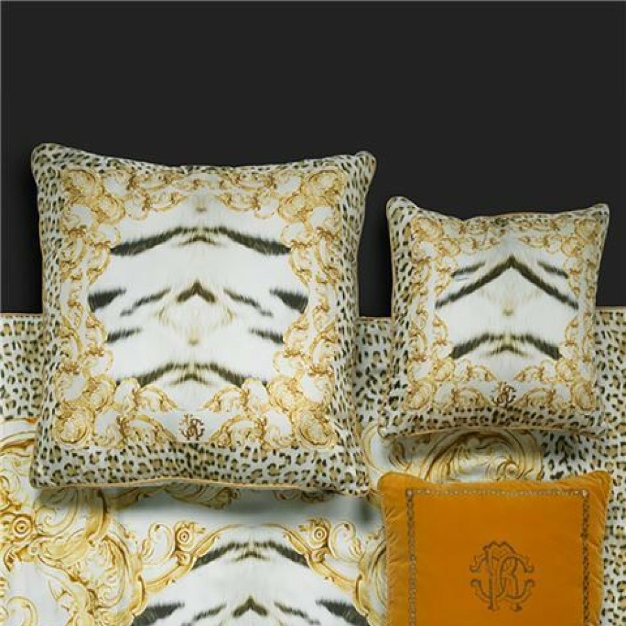 Roberto Cavalli Tiger Frame Silk Cushion Gold 60X60Cm | * Wholesale